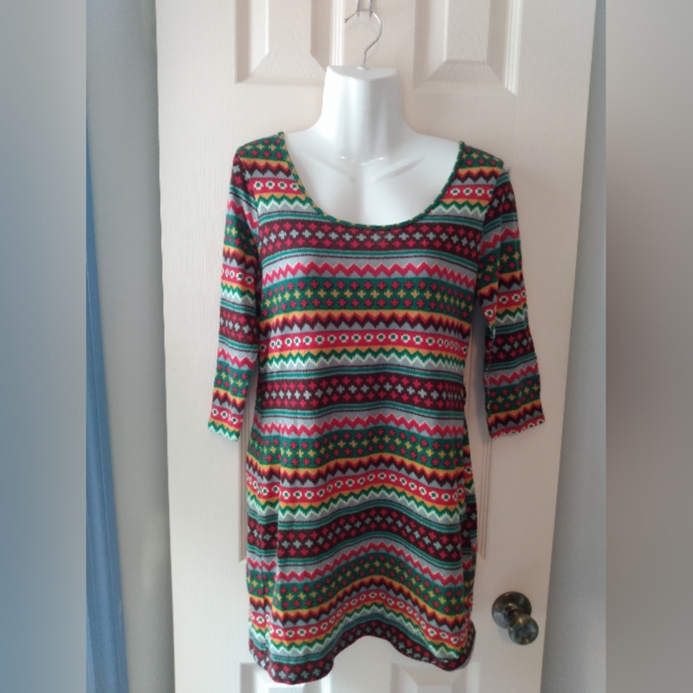 Pink Rose | Colorful Cozy Fleece Boho Sweater Dress Medium